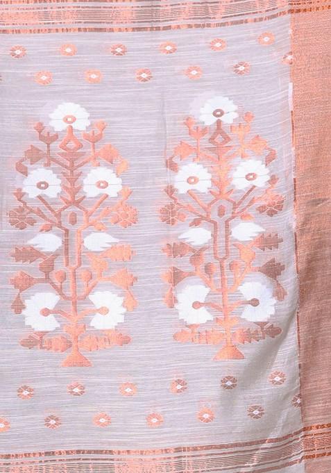 Beige Ethnic Motifs Cotton Blend Saree Set