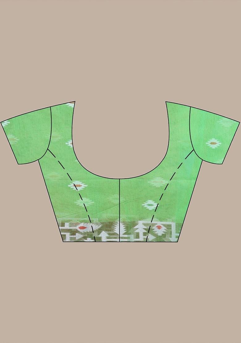 Green Ethnic Motifs Muslin Saree Set