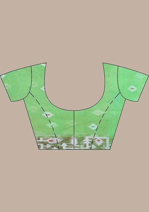 Green Ethnic Motifs Muslin Saree Set