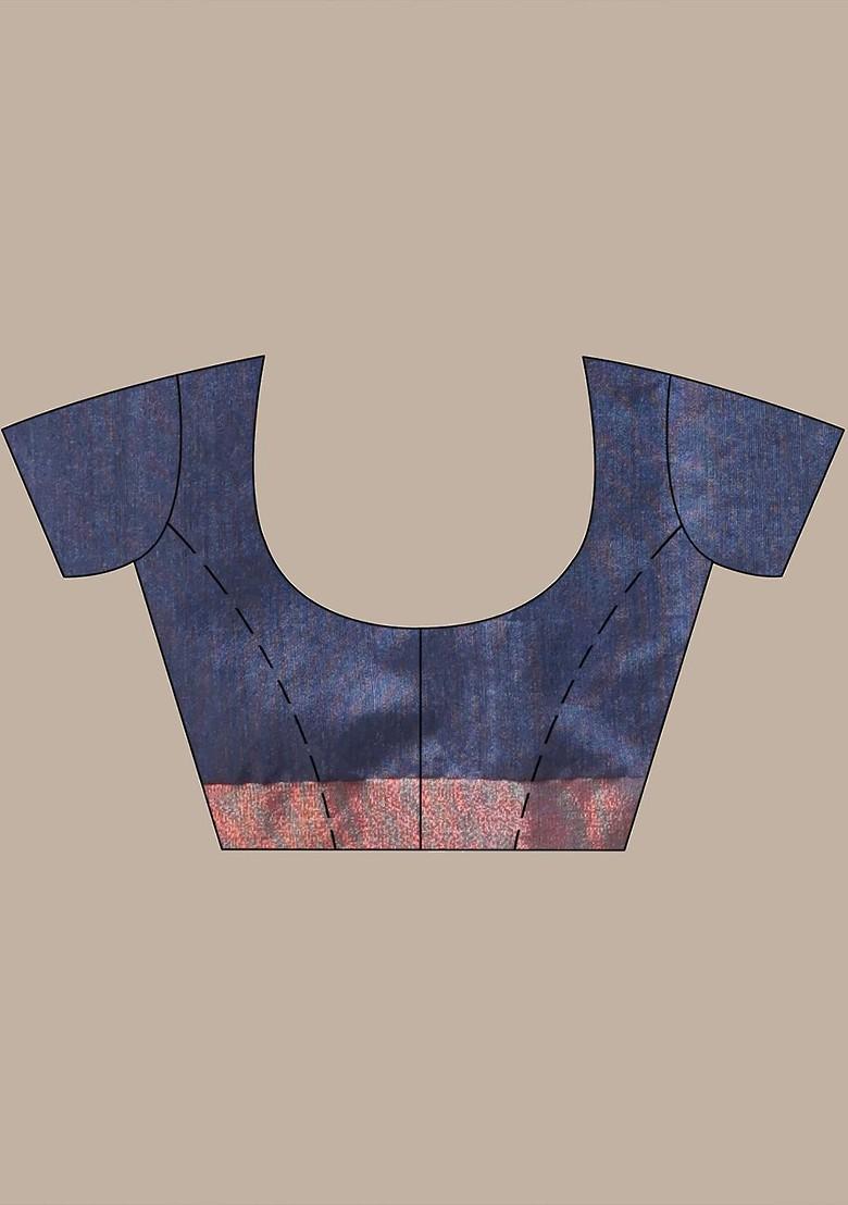 Grey Ethnic Motifs Cotton Blend Saree Set