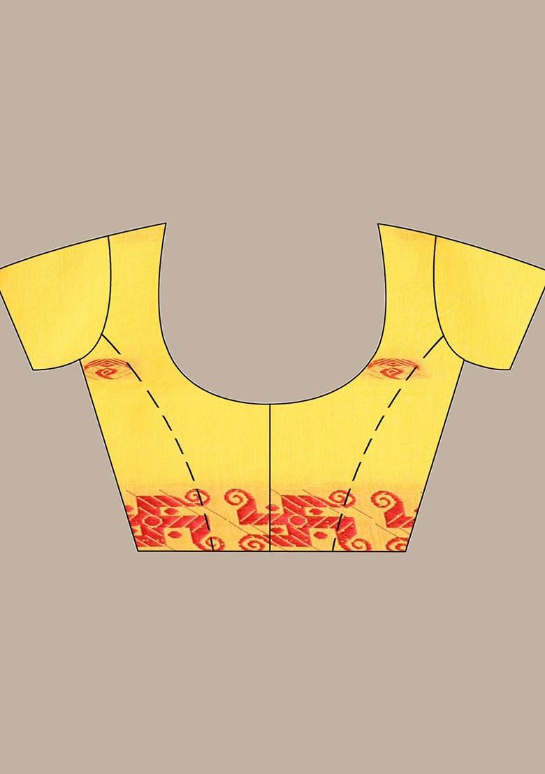 Yellow Ethnic Motifs Cotton Saree Set