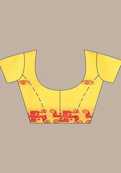 Yellow Ethnic Motifs Cotton Saree Set