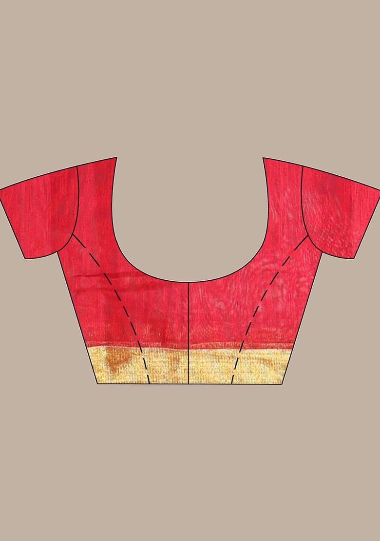 Red Ethnic Motifs Cotton Blend Saree Set