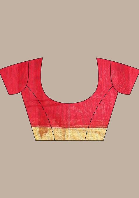 Red Ethnic Motifs Cotton Blend Saree Set