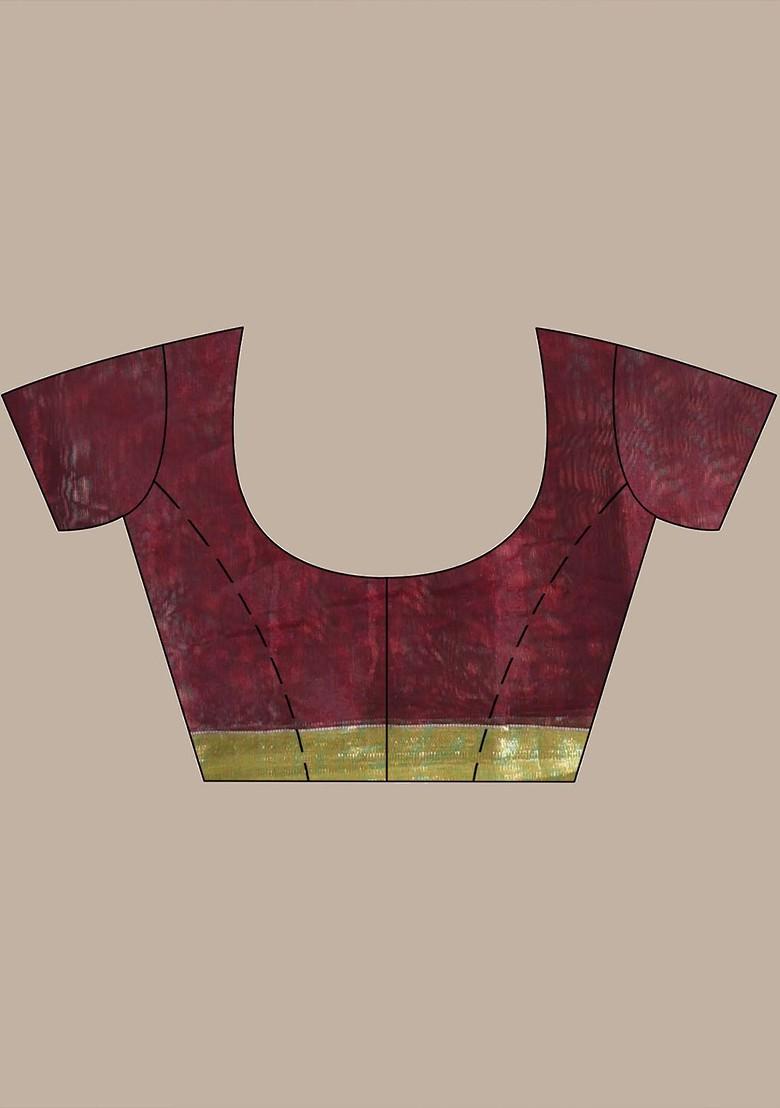 Maroon Ethnic Motifs Cotton Blend Saree Set