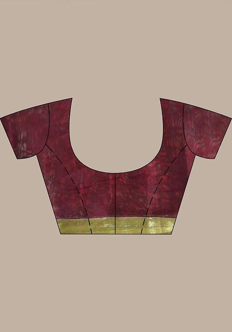 Maroon Ethnic Motifs Cotton Blend Saree Set