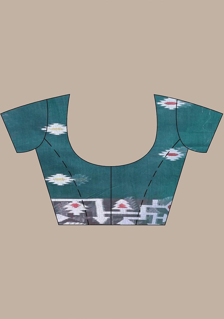 Green Ethnic Motifs Muslin Saree Set