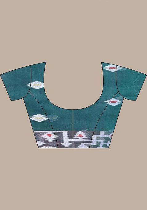 Green Ethnic Motifs Muslin Saree Set