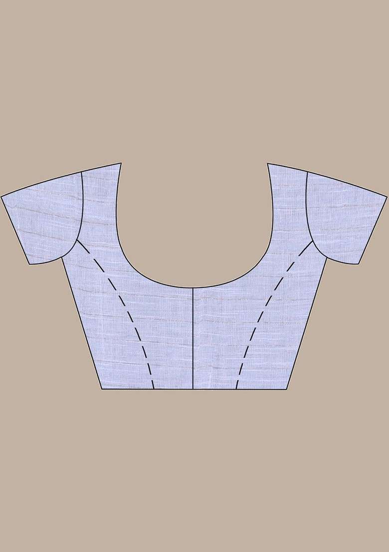 White Checked Print Linen Saree Set - Indya