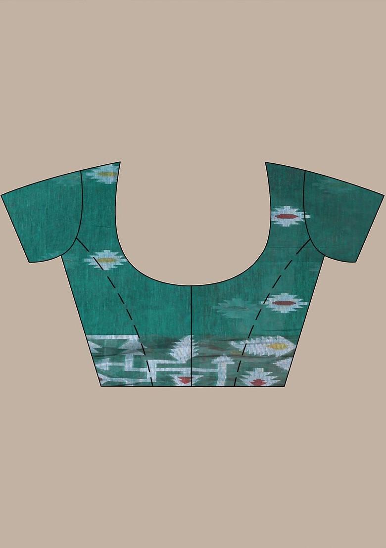 Green Ethnic Motifs Muslin Saree Set