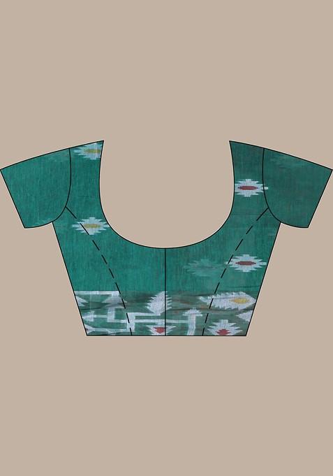 Green Ethnic Motifs Muslin Saree Set