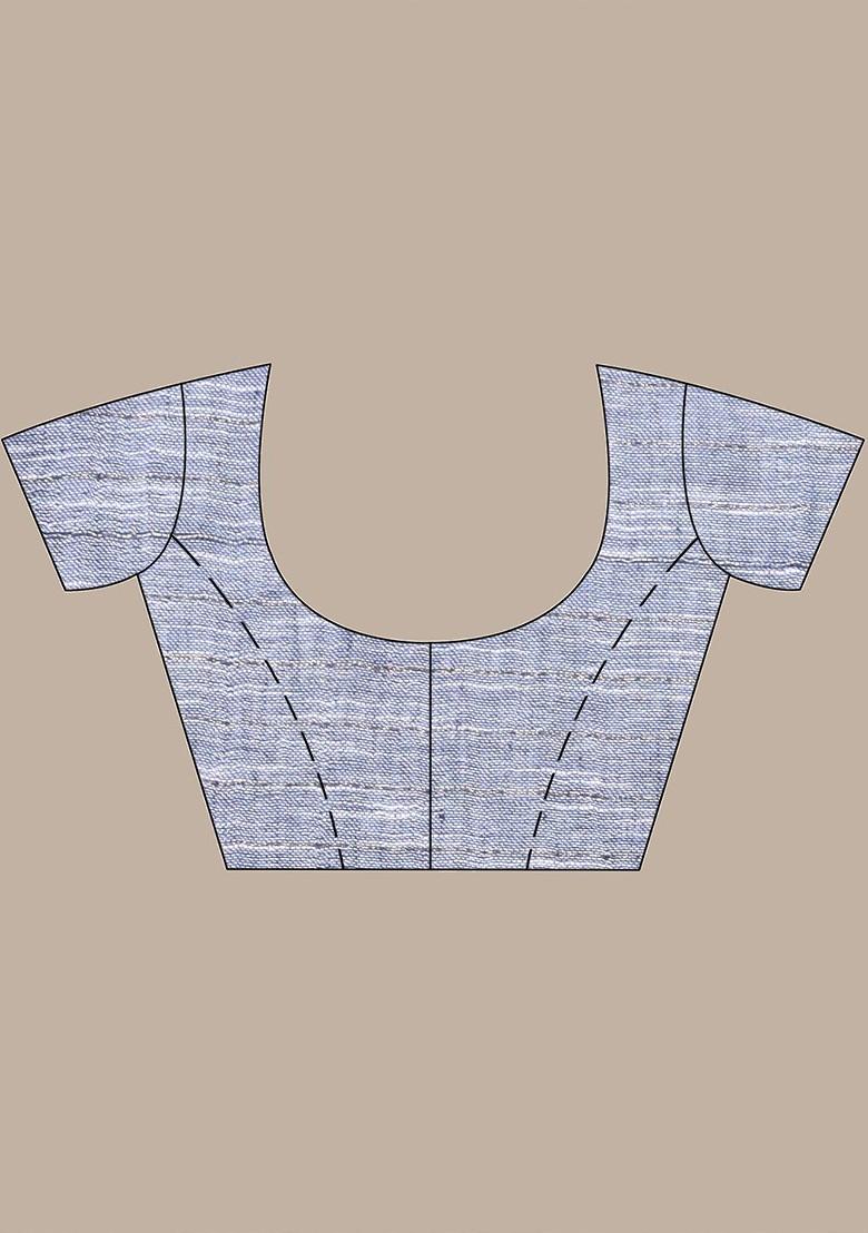 Grey Checked Print Linen Saree Set