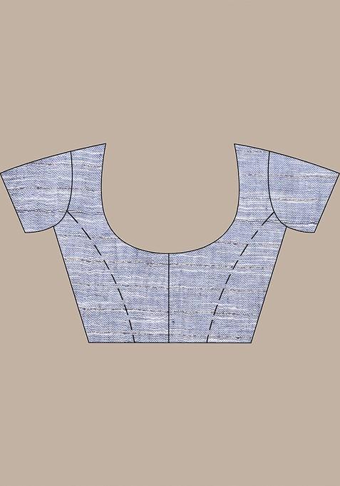 Grey Checked Print Linen Saree Set