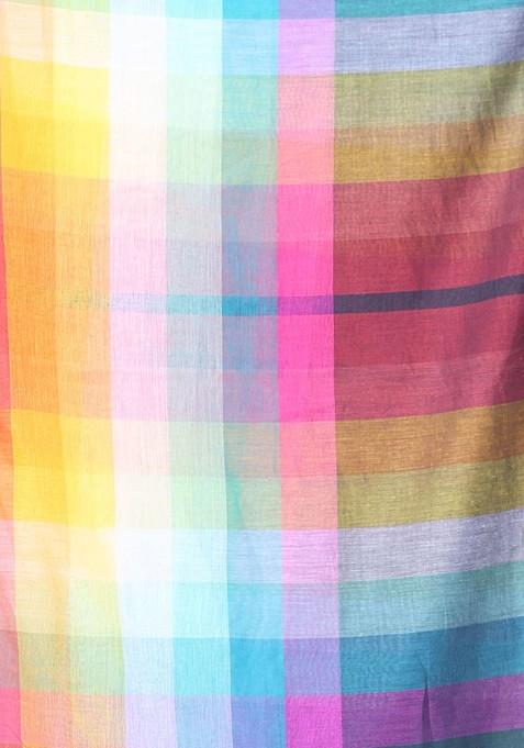 Green Colorblocked Mulmul Cotton Saree Set