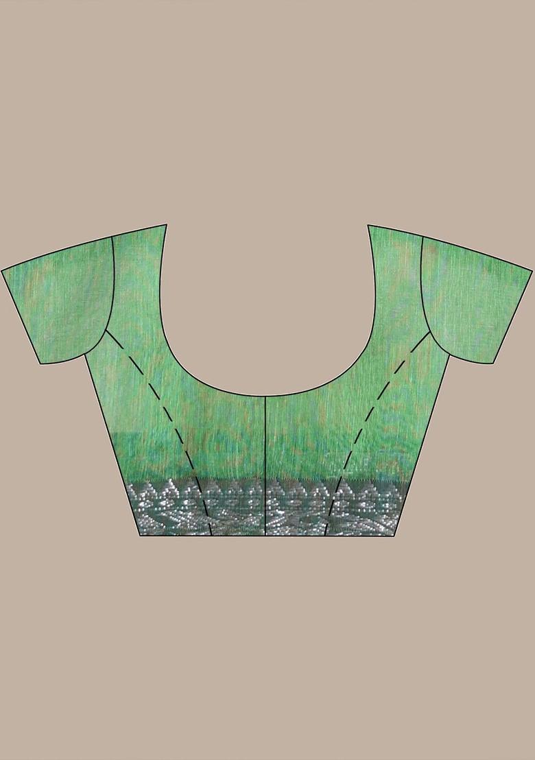 Green Ethnic Motifs Muslin Saree Set