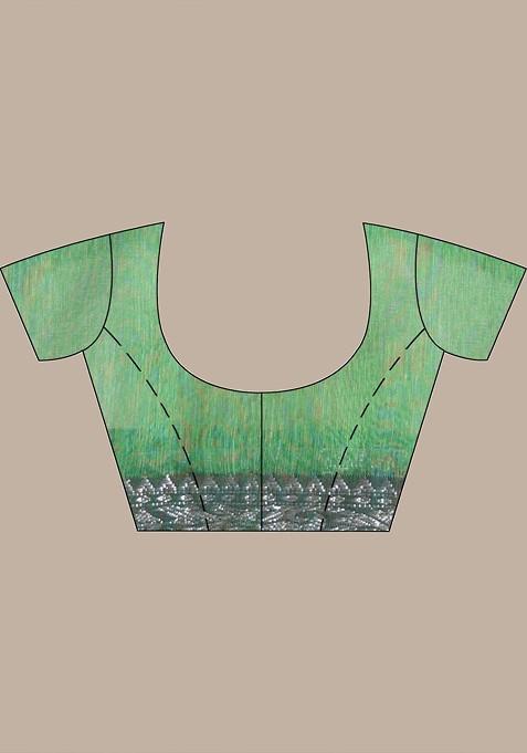 Green Ethnic Motifs Muslin Saree Set