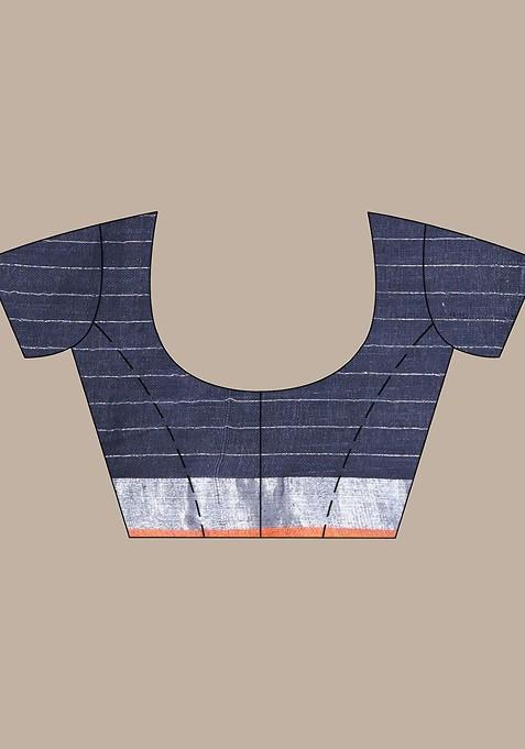 Black Checked Print Linen Saree Set