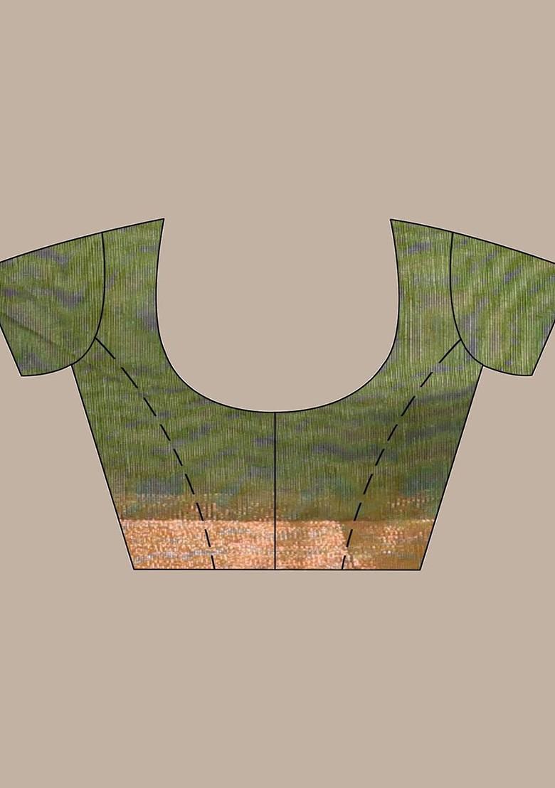 Green Ethnic Motifs Cotton Blend Saree Set