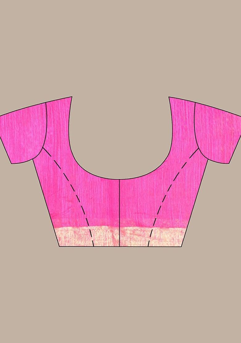 Pink Ethnic Motifs Cotton Blend Saree Set