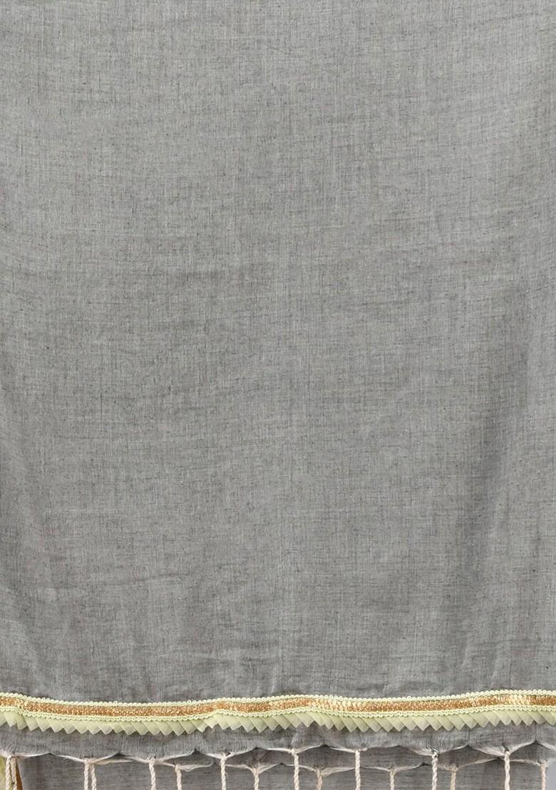 Grey Gota Patti Mulmul Cotton Saree Set