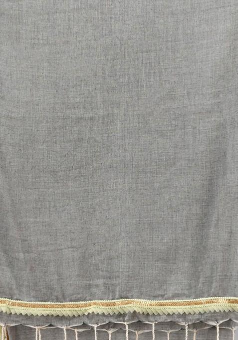 Grey Gota Patti Mulmul Cotton Saree Set