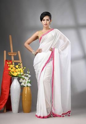 White Gota Patti Mulmul Cotton Saree Set