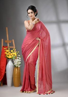 Pink Gota Patti Mulmul Cotton Saree Set