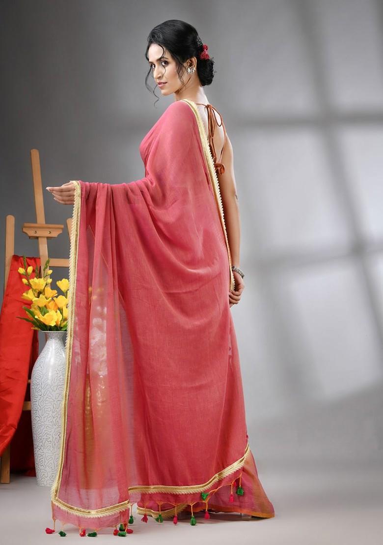 Pink Gota Patti Mulmul Cotton Saree Set