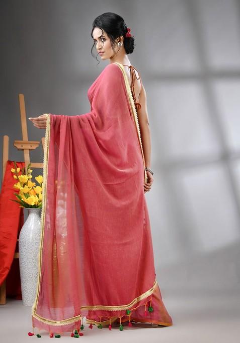 Pink Gota Patti Mulmul Cotton Saree Set