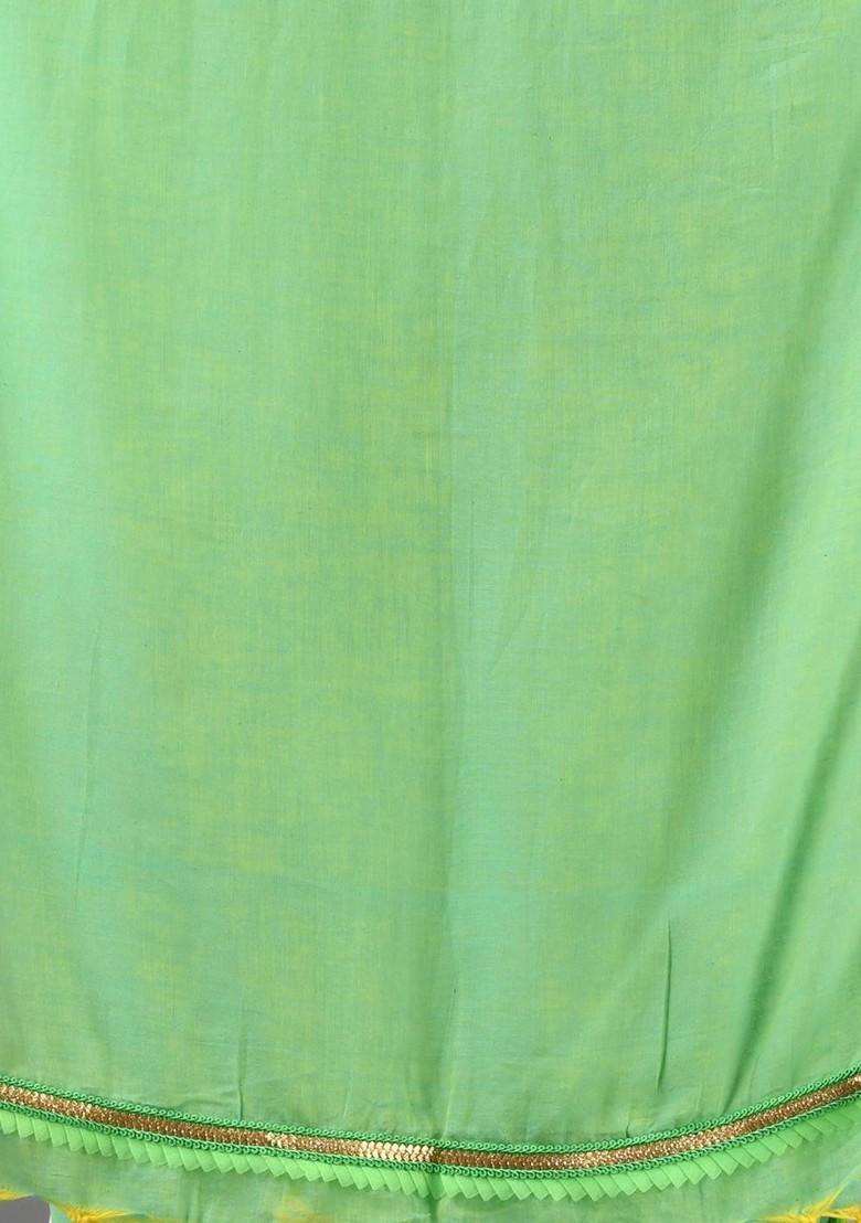 Green Gota Patti Mulmul Cotton Saree Set