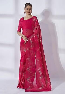 Pink Sequin Embellished Georgette Saree Set
