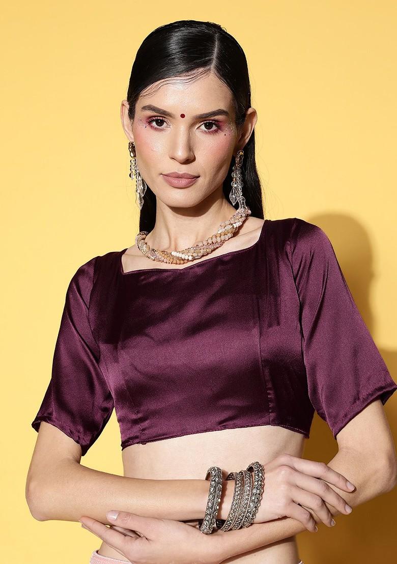 Peach Embellished Poly Blend Saree Set