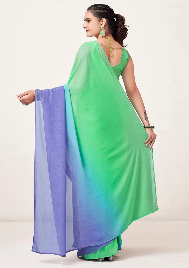 Green Solid Georgette Saree Set