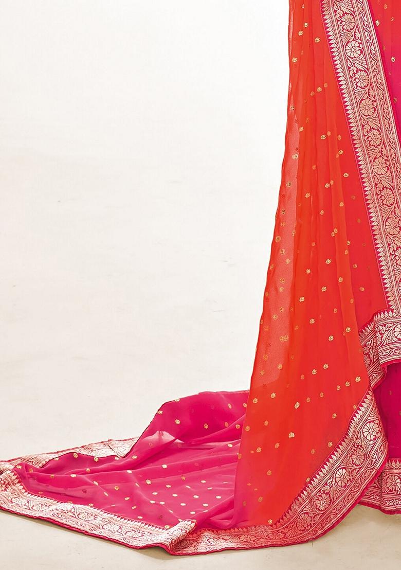 Pink Foil Print Georgette Saree Set