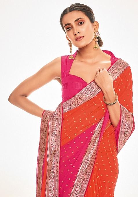 Pink Foil Print Georgette Saree Set