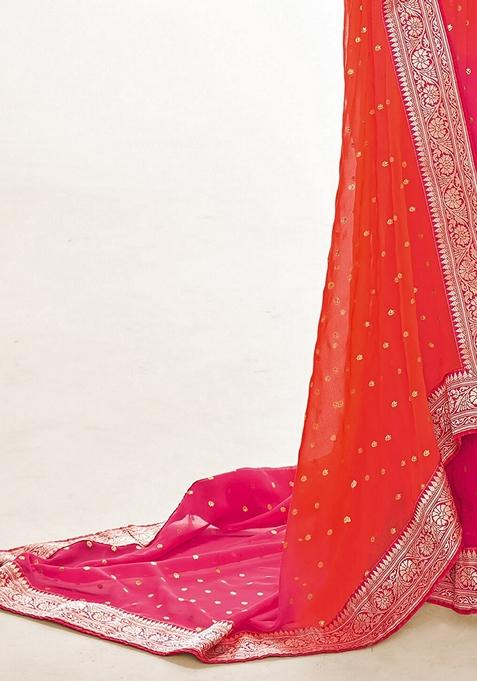 Pink Foil Print Georgette Saree Set