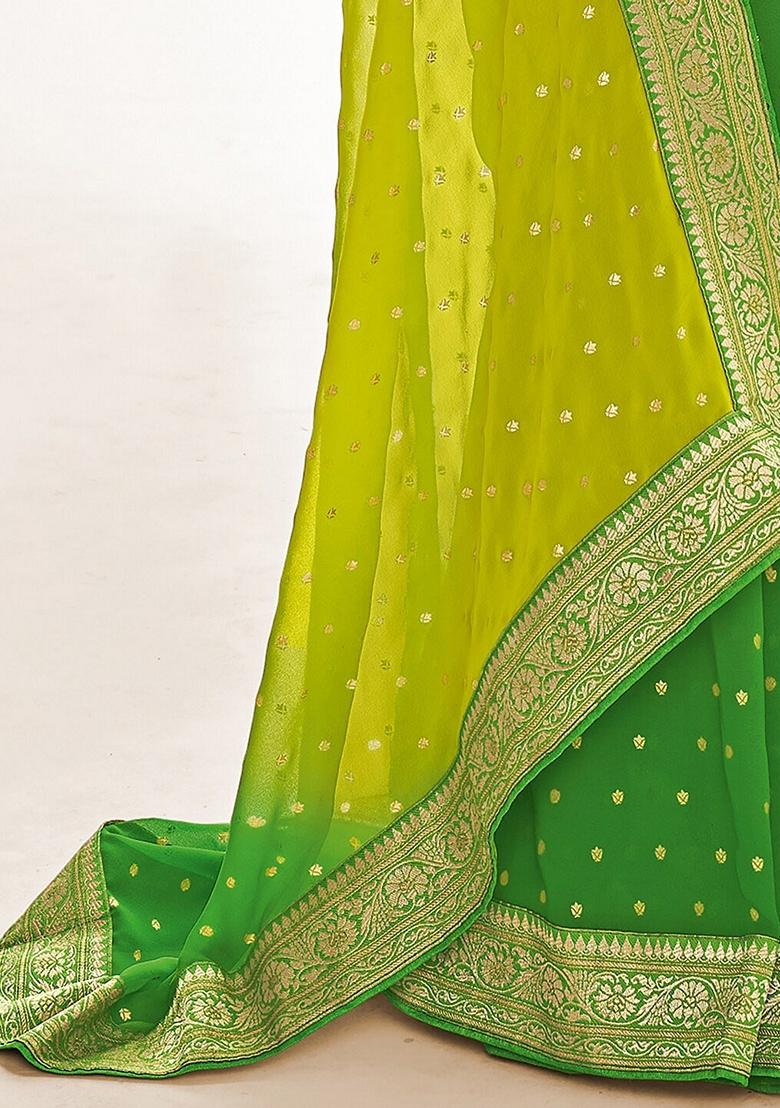 Green Foil Print Georgette Saree Set