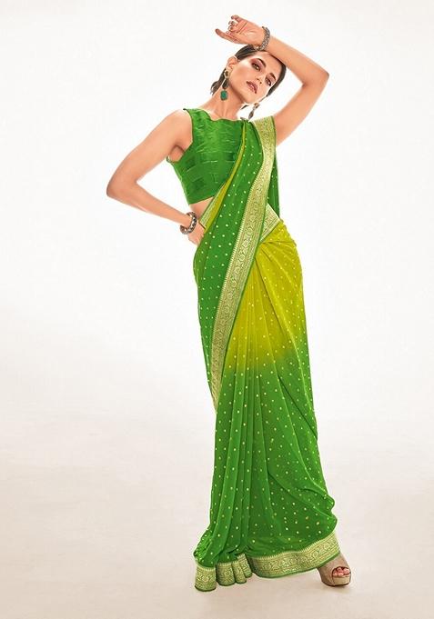 Green Foil Print Georgette Saree Set