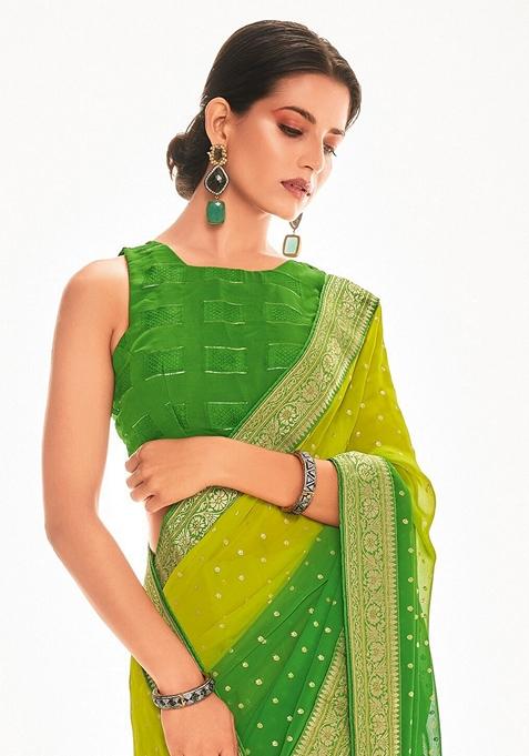 Green Foil Print Georgette Saree Set