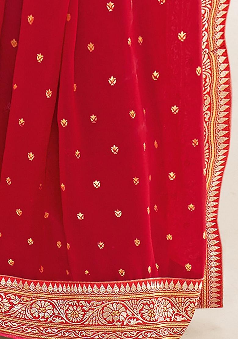 Red Foil Print Georgette Saree Set