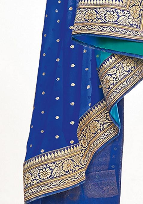 Blue Foil Print Georgette Saree Set