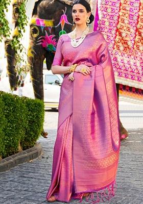 Purple Jacquard Art Silk Saree Set