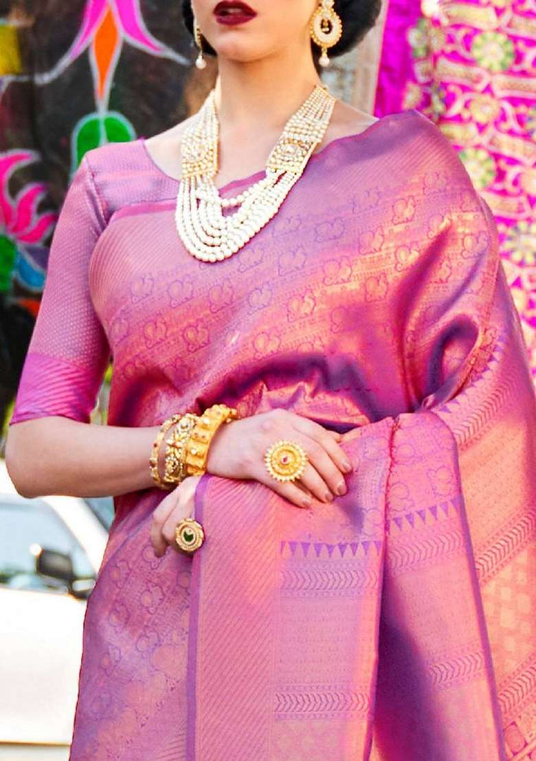 Purple Jacquard Art Silk Saree Set for Diwali | Wedding & Festive Wear - Indya