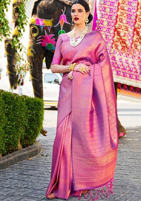 Purple Jacquard Art Silk Saree Set