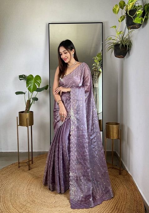 Lavender Solid Jimmy Choo Saree Set