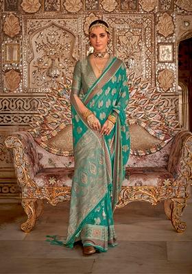 Rama Green Printed Georgette Saree Set