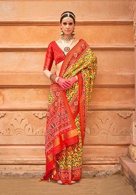 Mustard Printed Silk Saree Set