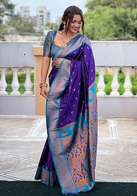 Purple Woven Design Paithani Silk Saree Set