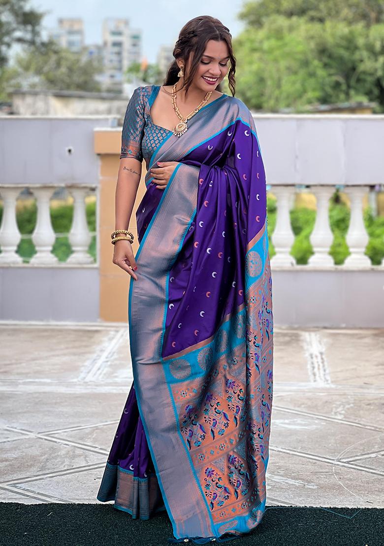 Purple Woven Design Paithani Silk Saree Set
