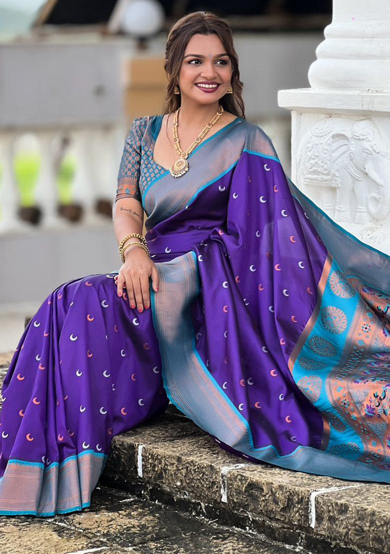 Purple Woven Design Paithani Silk Saree Set